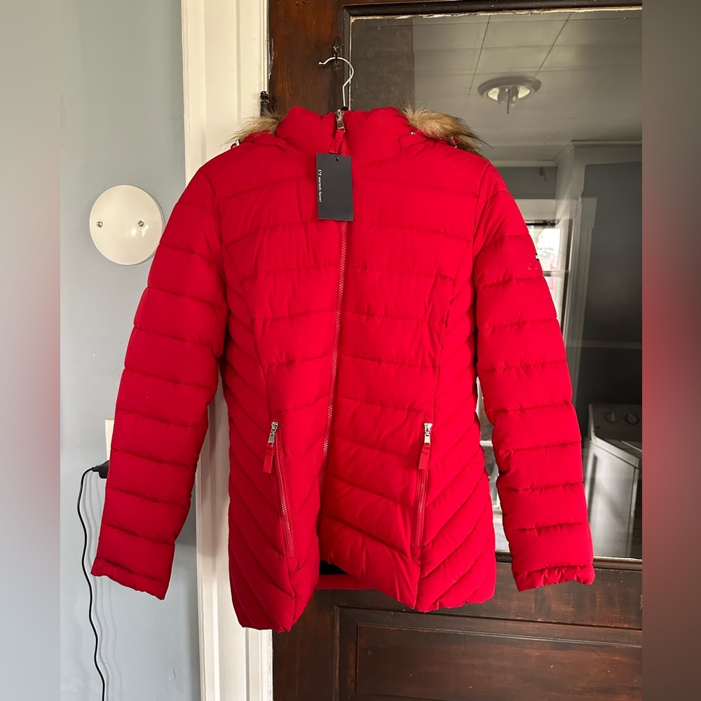 NWT Women’s Tommy Hilfiger TH Flex Hooded Jacket Faux Fur Trim Size Medium